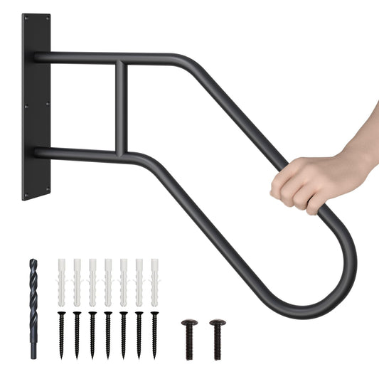 Mychoiii Handrails for Outdoor Steps Wall Mount,Heavy Duty Non-Slip Railings for 1-3 Steps, U-Shape Safety Handle for Garage, Porch, Garden (Dia 1" Pipe, Black)