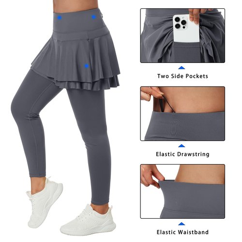 ANIVIVO Tennis Skirted Leggings with Pockets for Women Golf Athletic Leggings with Skirt Pickleball Clothes(Grey M)
