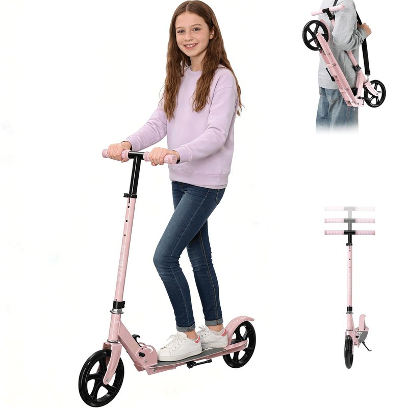 Scooter for Age 6+, with Carry Straps, Folding Kick Scooters for Kids 8-12,Teens, Adults up to 250Lbs,3 Adjustable Height, Rear Brake, Wide Antislip Deck, Lightweight Scooter for Boys Girls