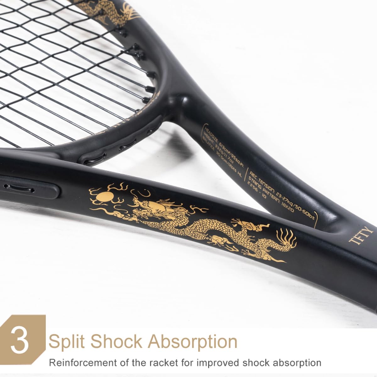 ALPSPORT JL Golden Dragon Pattern Tennis Racket for Adults 27 inch, Durable Pre-Strung Racquet with 1 Tennis Bag and 2 Tennis Balls, Outdoor Recreational Sport for Beginner Playing