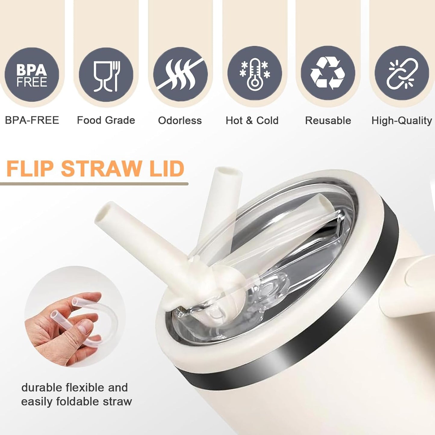 Stanley 40 oz Flip Straw Lid - Leak Proof Replacement for H2.0 Quencher | No Spill Design