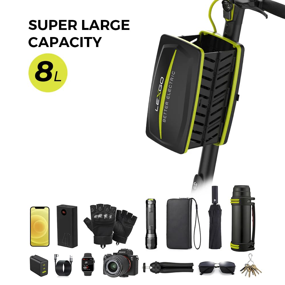 LEXGO Scooter Storage Bag 8L Universal, Foldable Waterproof Front Handlebar Bags, Large Capacity Portable Commuting Scooter Bag for Carrying Tools