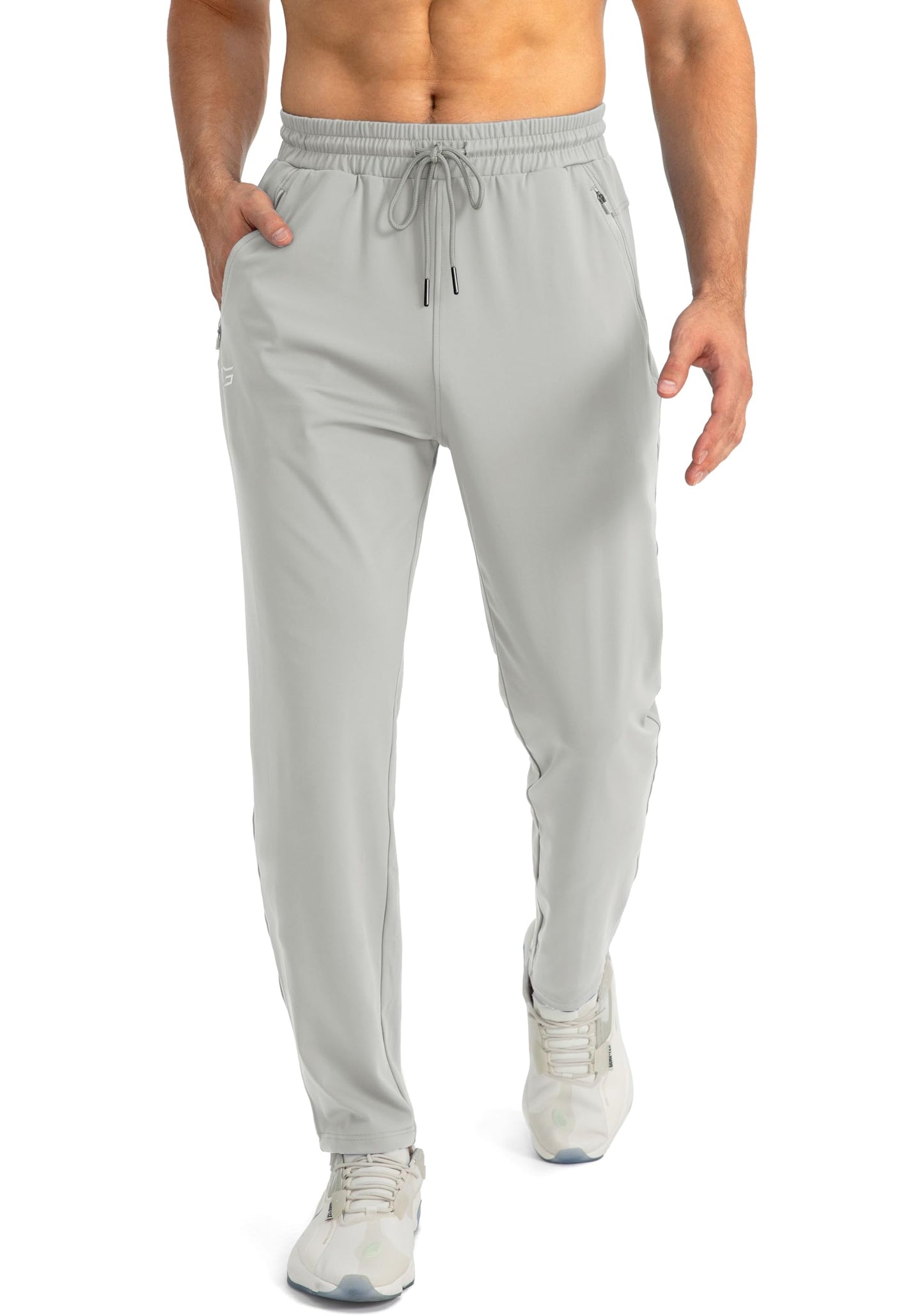 G Gradual Men's Sweatpants with Zipper Pockets Tapered Joggers for Men Athletic Pants for Workout, Jogging, Running (Bright Grey, Large)