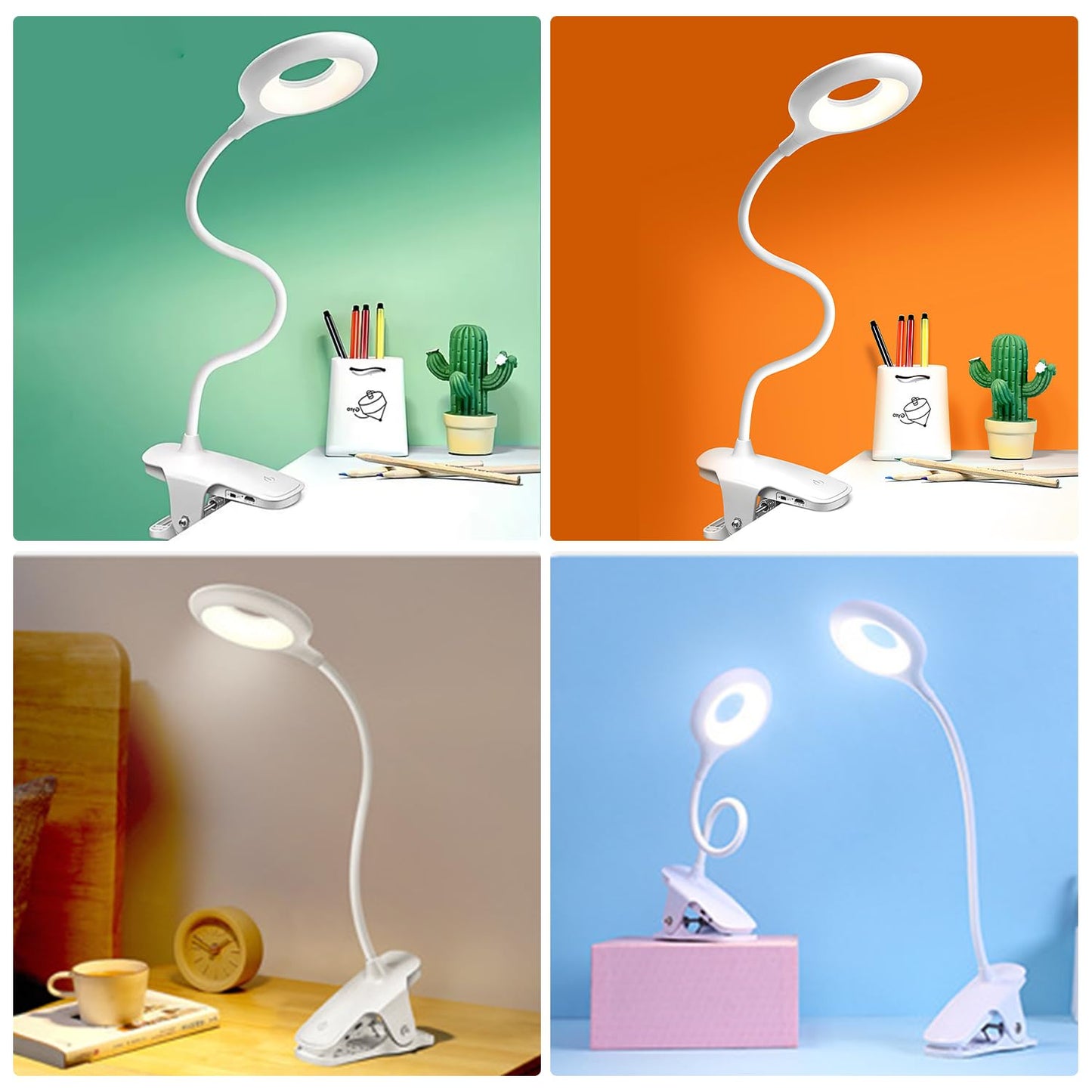 Desk Lamp Clip on Reading Light, Portable Rechargeable Desk Light Mini Clip Lamp, Dorm Room Essential Clip on Lights Wall-Mounted, Bedside Lamp with Clamp, Rechargeable Reading Lights for Dorm Makeup