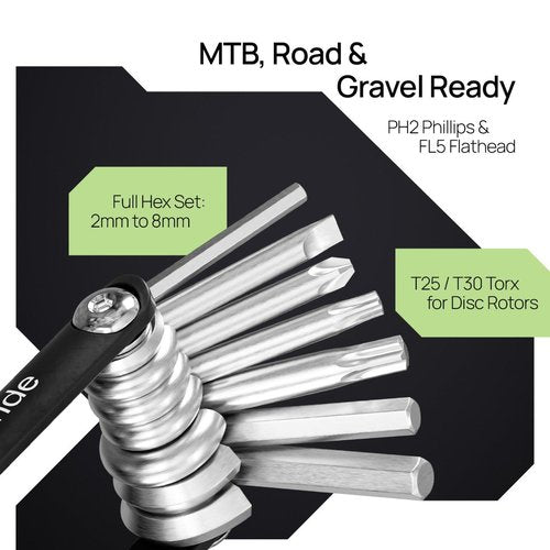 Bicycle Multi Tool with Chain Breaker 20in1 – Professional Bike Repair Kit. Includes Hex, Torx T25/T30, Mavic Spoke Wrench & Valve Core Remover. Compact & Lightweight for Road, MTB & Gravel
