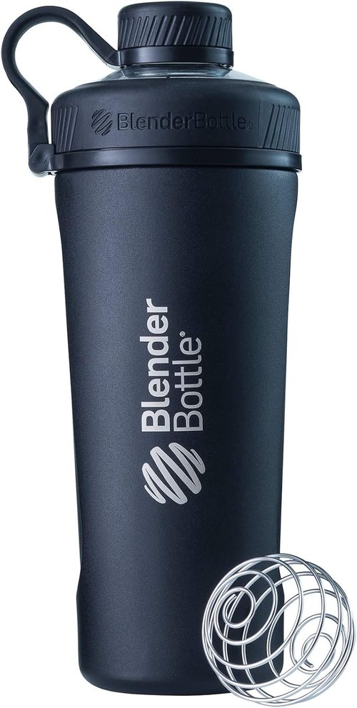 BlenderBottle Radian Shaker Cup - Insulated Stainless Steel Water Bottle with Wire Whisk | 26-Ounce, Matte Black