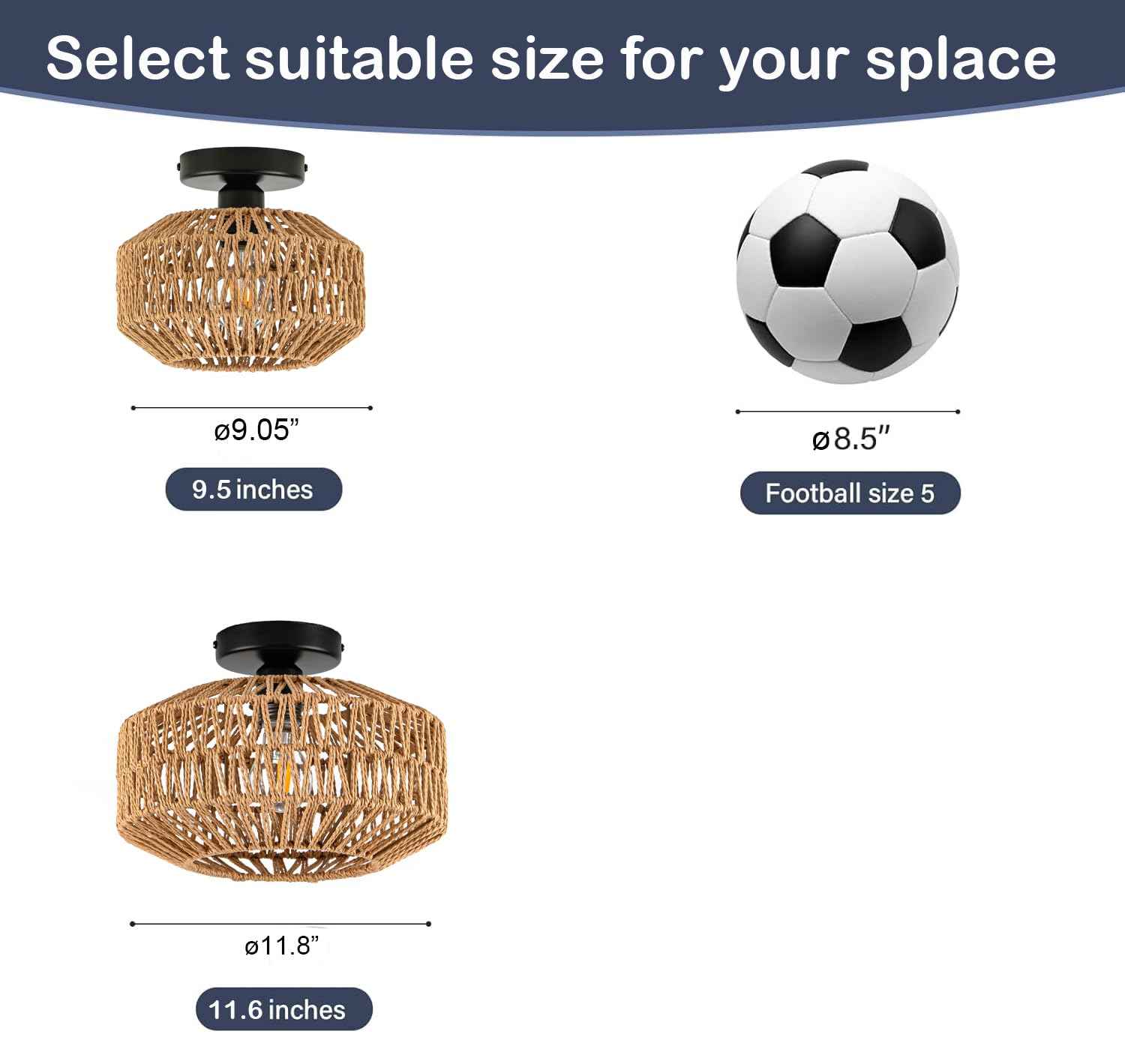 Mini Rattan Boho Ceiling Light Fixture, Small Woven Semi Flush Mount Ceiling Light, Wicker Light Fixture Hallway,Laundry Room, Closet,Nursery E26 1 Light