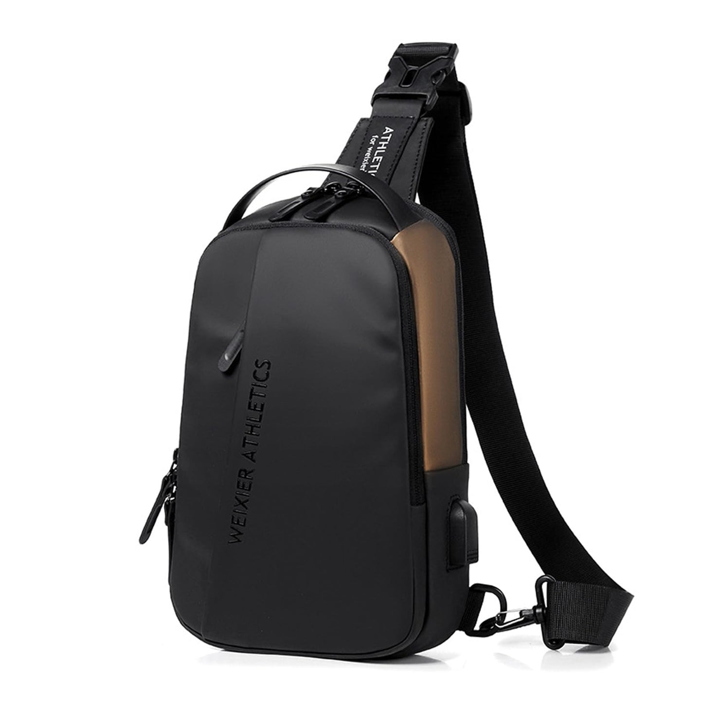 FANDARE Sling Bag Sport Shoulder Bag with USB Charging Port for Women Men Nylon Chest Crossbody pack for Hiking Cycling Travel Outdoor Gym Business Black Brown