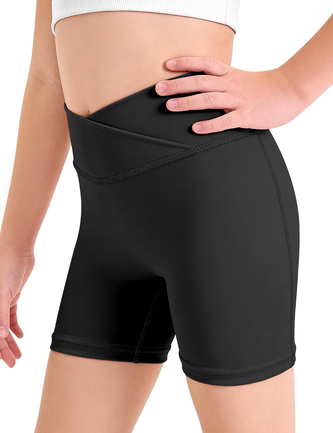 Skiennix Girls Athletic Shorts - High Waisted Biker Shorts for Gymnastics & Dance | Sizes 5-16Y