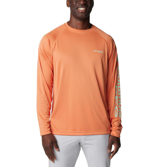 Columbia Men's Terminal Tackle Long Sleeve Fishing Shirt, Dusty Orange/New Mint Logo, 3X