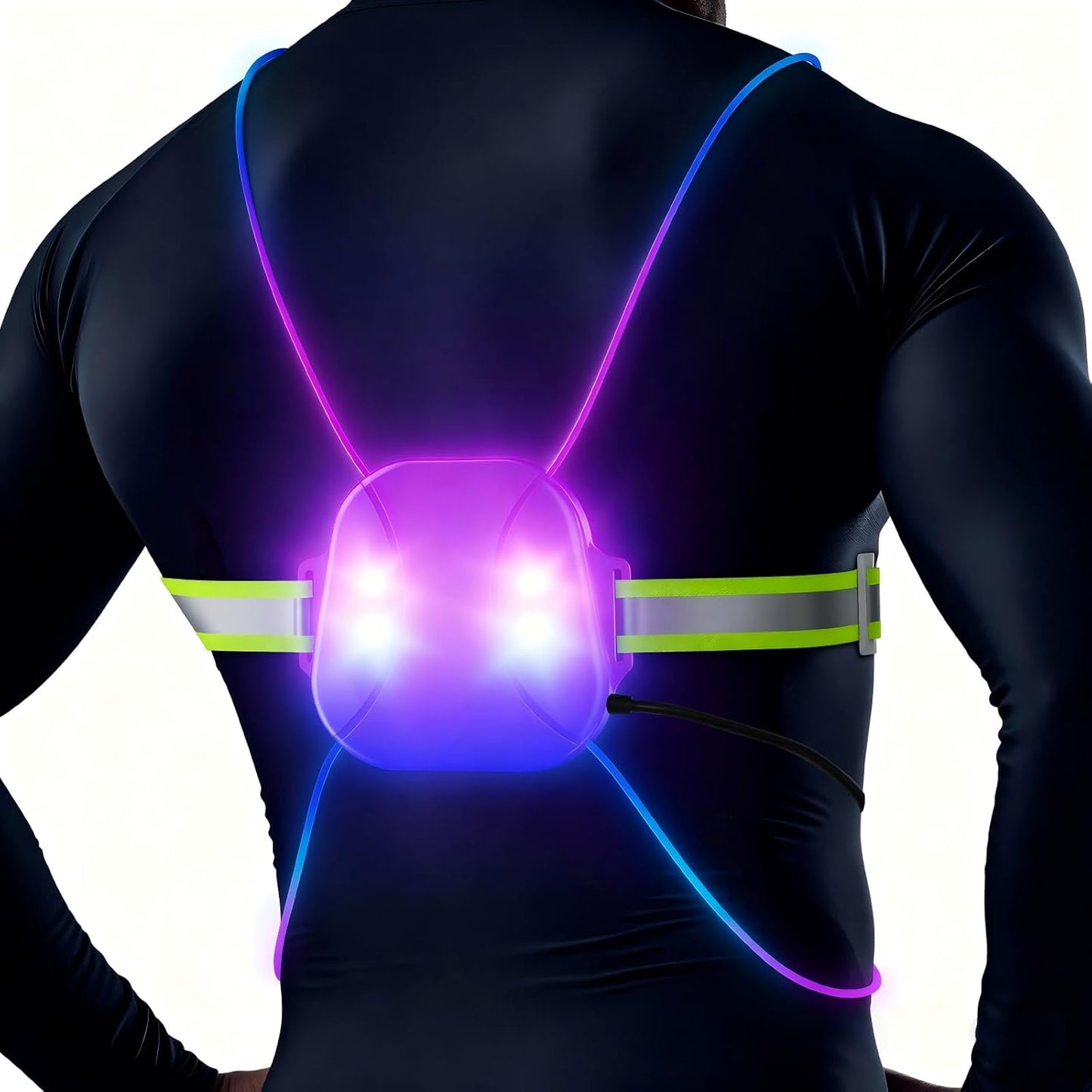 Skiennix Reflective Running Vest - Rechargeable LED Safety Gear with 3 Modes & 7 Colors | Adjustable Medium Size for Night Running, Cycling & Hiking