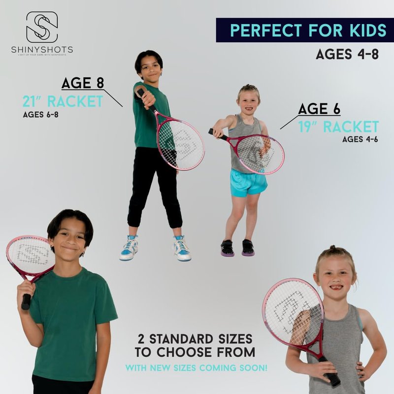 Shiny Shots 19-Inch Kids Tennis Racket - Lightweight Junior 19 inch Tennis Racket for Ages 4-6, Durable Aluminum with Kid-Sized Grip, & Big Sweet Spot