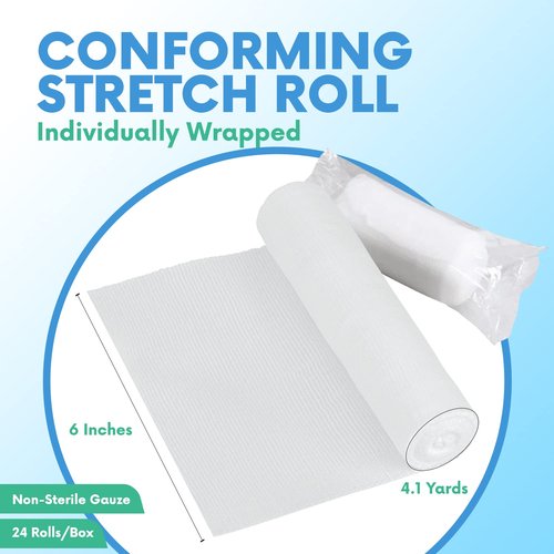 HEALQU Premium Gauze Rolls - 6' x 4.1 Yards - 12 Rolls, Individually Wrapped Conforming Stretch Gauze Bandage - Super Soft Woven Stretch Bandages for Primary Wound Dressing Support