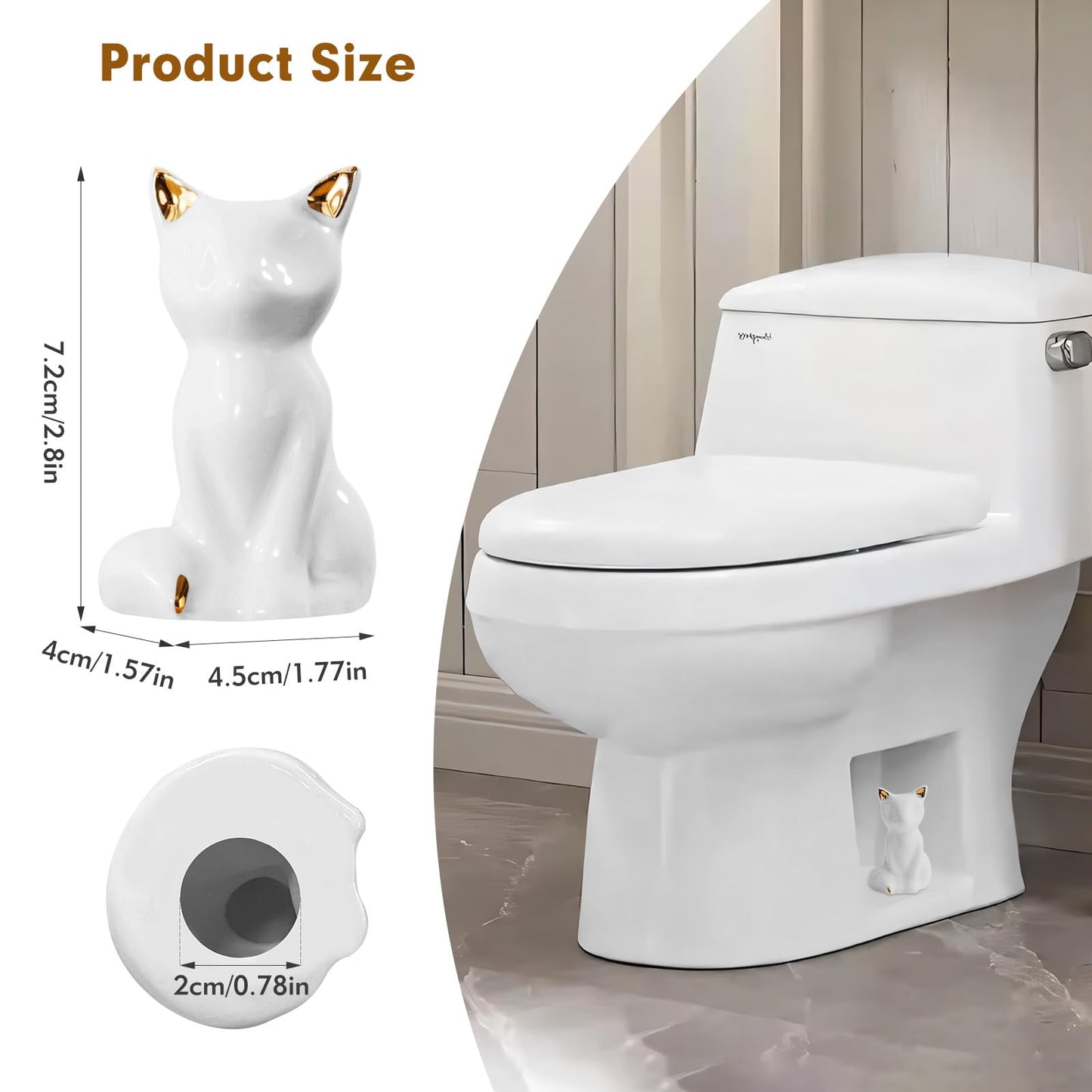 2 Pack Toilet Bolt Covers, Ceramic Toilet Bolt Caps Lovely Cate Toilet Screw Cover Caps, Fashion Toilet Decorative Avoid Rusting of Bolts