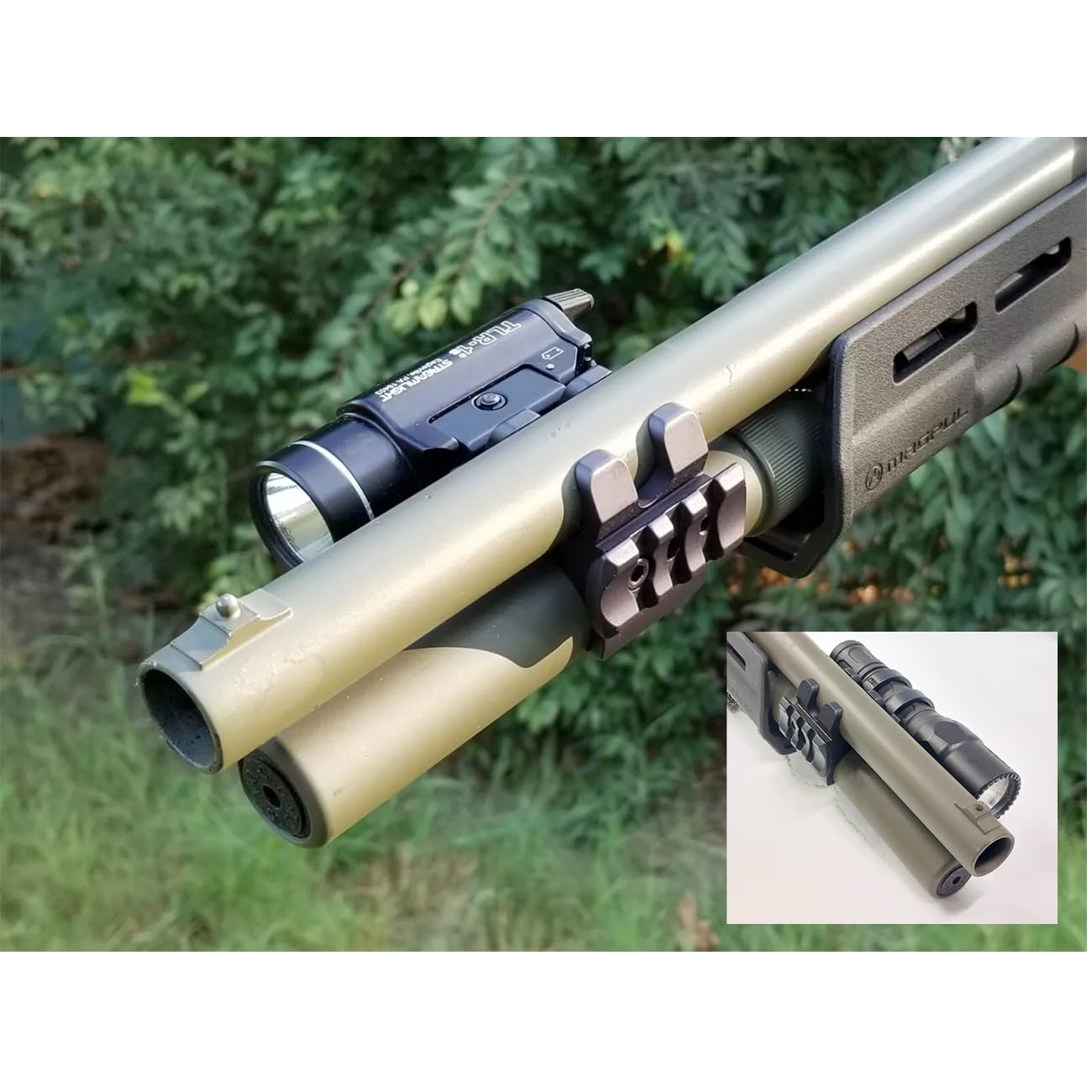 Gotical Tactical Shotgun Barrel Clamp Mount w/Built in 3-Slot Picatinny Rail Mount on Both Sides (2 PCS 4x6 mm Gasket Silicone Elastomer Included)