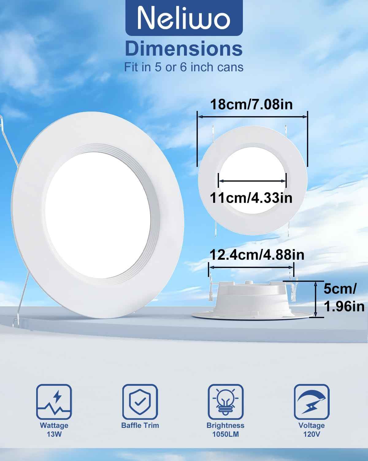 Smart RGB LED Recessed Lighting 6 Inch - Bluetooth Can Lights, 13W Color Changing, Alexa Compatible, 6-Pack for Bedroom, Living Room, Kitchen