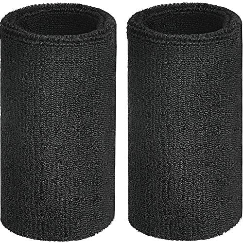 6 Inch Wrist Sweatbands - Black Cotton Athletic Bands for Sports
