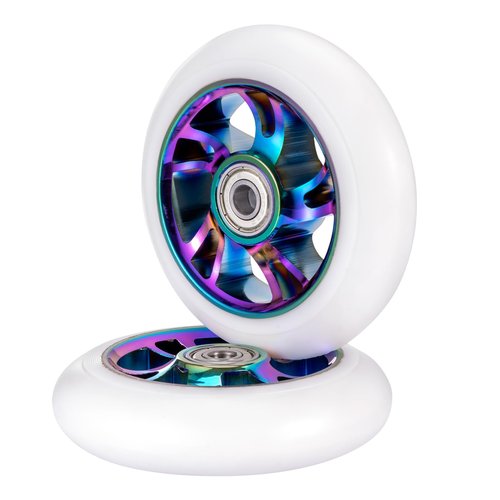 100mm Scooter Wheels 2 Pack - Pro Scooter Wheels with ABEC-9 Bearings Installed, 88A PU, Replacement Wheels Fit for Razor, MGP, Lucky Envy & Pro Scooters, White