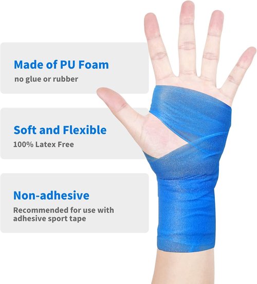 Admitry Pre Wrap Tape - Athletic Foam Underwrap for Sports | 3 Rolls x 22 Yards, Blue