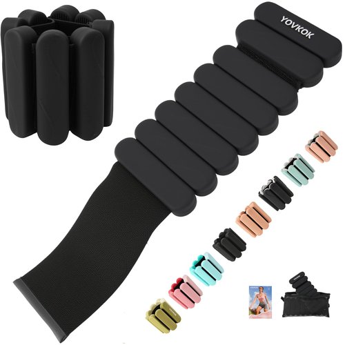 Wrist Weights, Silicone Adjustable Ankle Weights for Women Men - Strengthen Arms and Legs Ideal for for Home Gym Workout, Running, Yoga, Pilates, Barre, Exercise, Strength Training, Weighted Bracelet Set of 2 (2LB Each)-S - Black