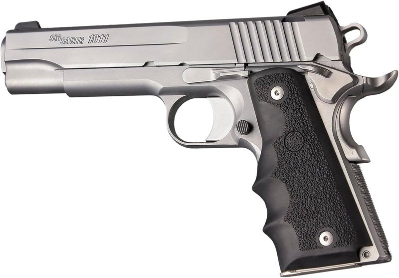 Hogue 1911 Government, Commander, & Clone Models Finger Grooves OverMolded Rubber Grip, Black - 45000