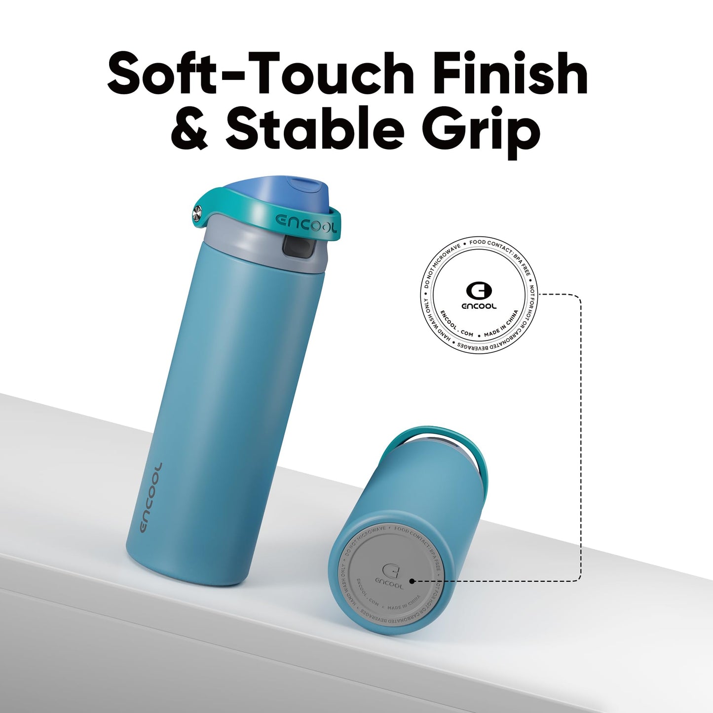 ENCOOL Leakproof Insulated Water Bottle with Straw Dual-Sip Water Bottle Bag-Safe Design for Work, Commute & Gym – Keeps Drinks Cold All Day, 24 oz, Teal Blue