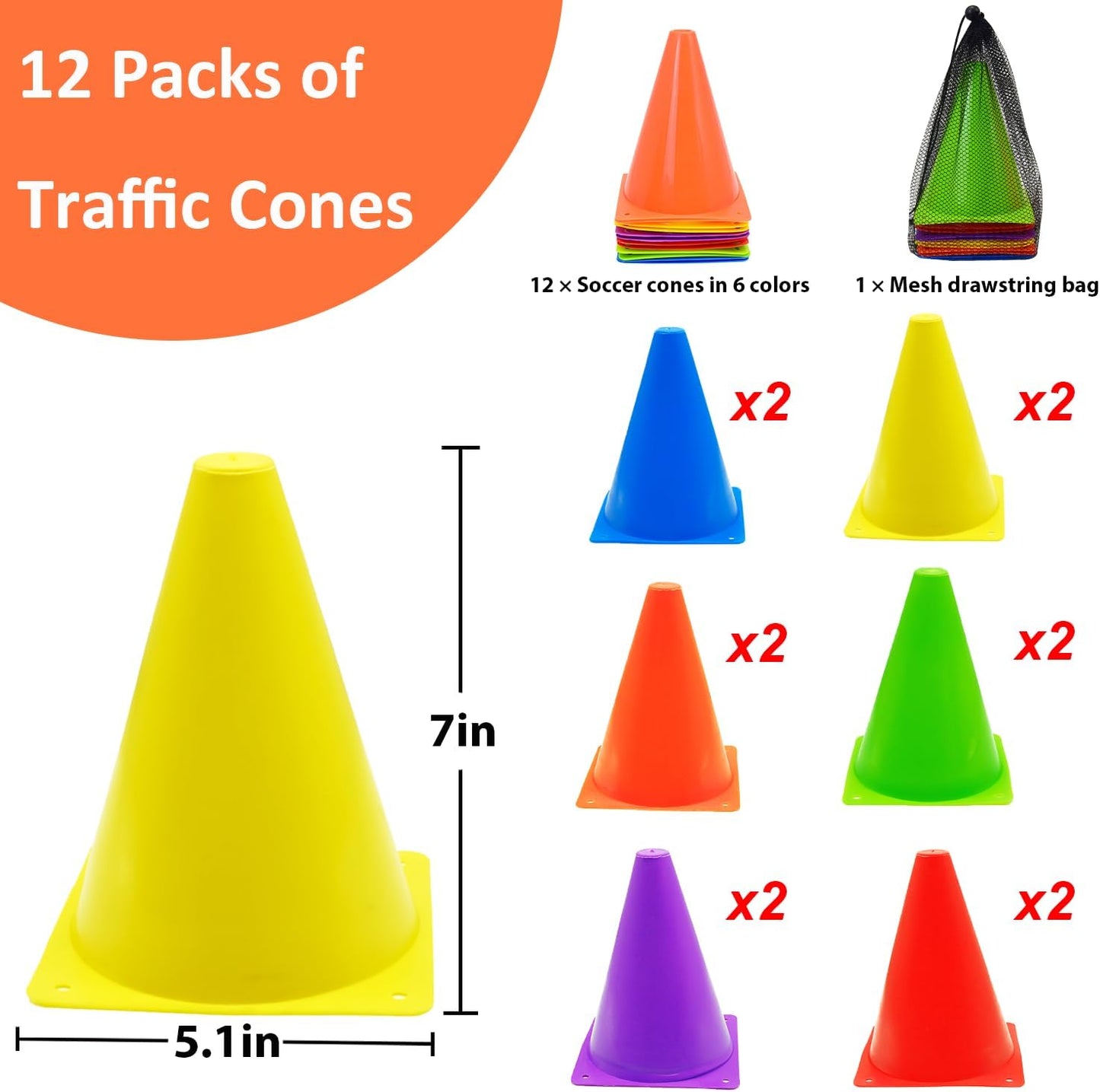 Skiennix Soccer Cones Set - 84/42 Pcs Training Cones with Carry Bag | Durable Plastic for Drills