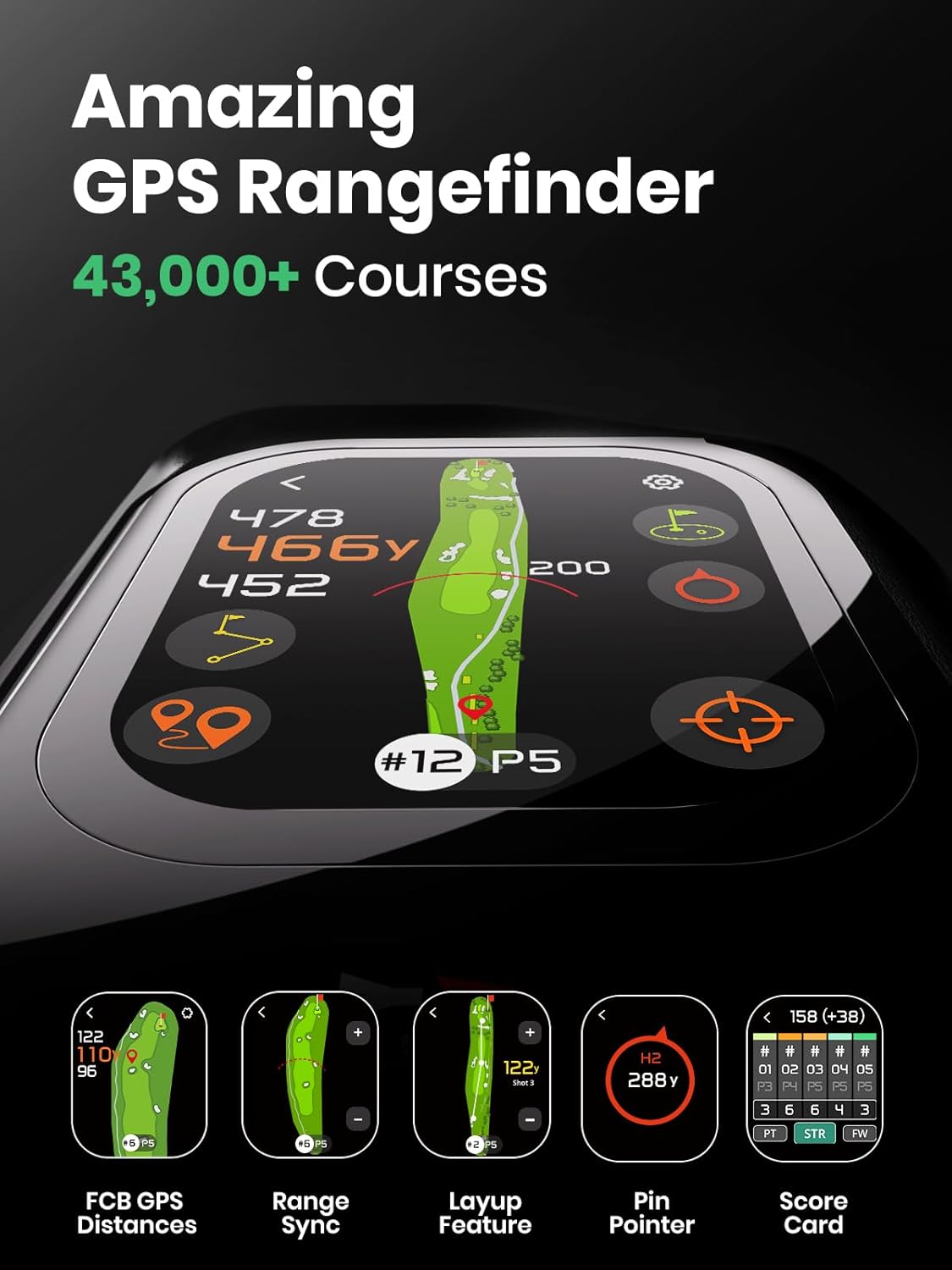 MILESEEY GenePro G1 GPS Rangefinder - Touchscreen, 1300 Yards, 43000+ Courses, Red & Green Display