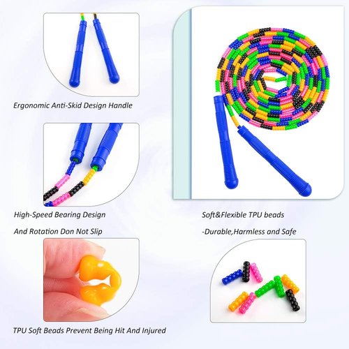 Long Double Dutch Jump Rope - 16 Ft | 2 Pack Beaded Skipping Rope for Kids & Adults