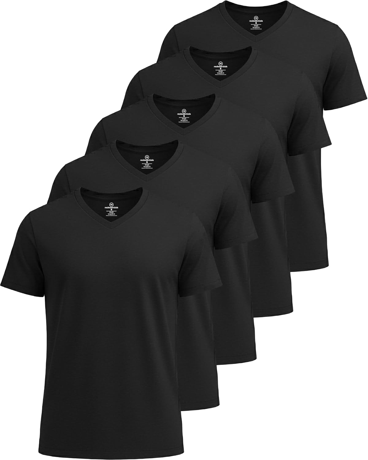 Real Essentials Men's V-Neck Performance T-Shirt - 5 Pack of Moisture-Wicking Activewear