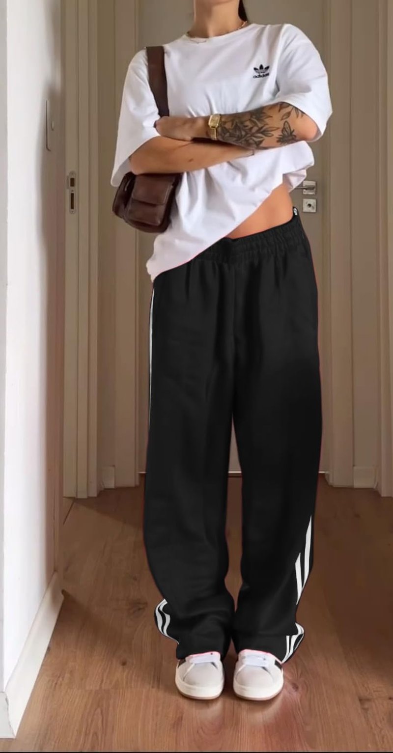 UAURORAO Women Y2k Wide Leg Track Pants Baggy Striped Joggers Sweatpants Elastic Waist Color Block Parachute Pants with Pockets(Striped Black,Small)