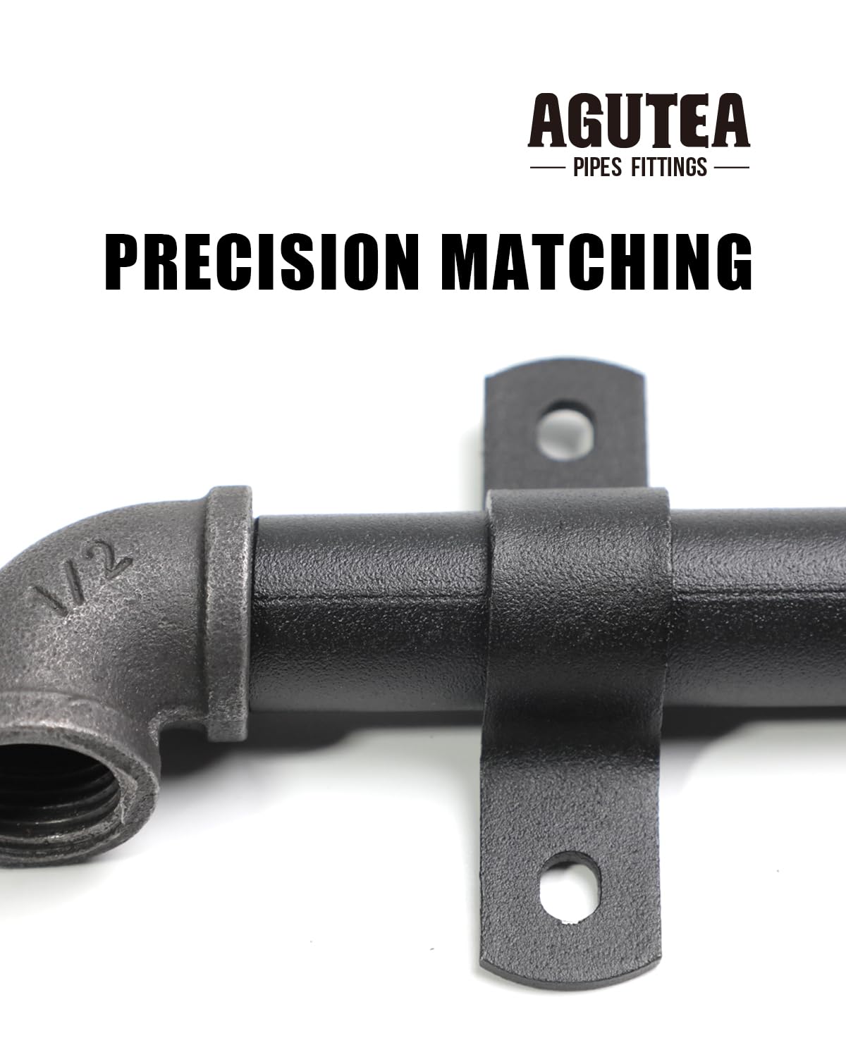 AGUTEA Black Durable U-Clamps Metal Pipe Clamps Double Hole Double Hole Pipe Strap DIY U-Bracket (Pack of 6) (1/2 INCH)