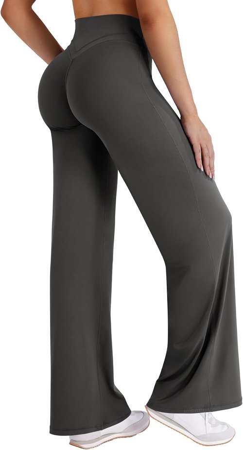 HIGORUN High Waisted Straight Leggings - No Front Seam Workout Pants for Women | 31" Wide Leg