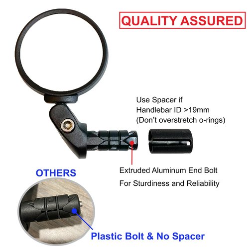 Hafny Bike Mirror, Bike Bar End Mirror, Unbreakable Stainless Steel Lens, Safe Adjustable Rearview Mirror, Cycle, E-bike, HF-MR083/HF-M851-FR03 (Black 62mm Dia)