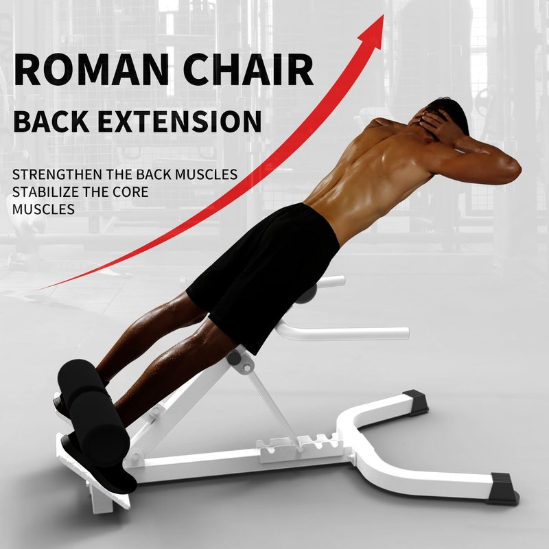 Garvee Adjustable Home Roman Chair, Multi-Angle Back Extension Bench, Abdominal Core Training Board with Foldable Anti-Slip Base, White
