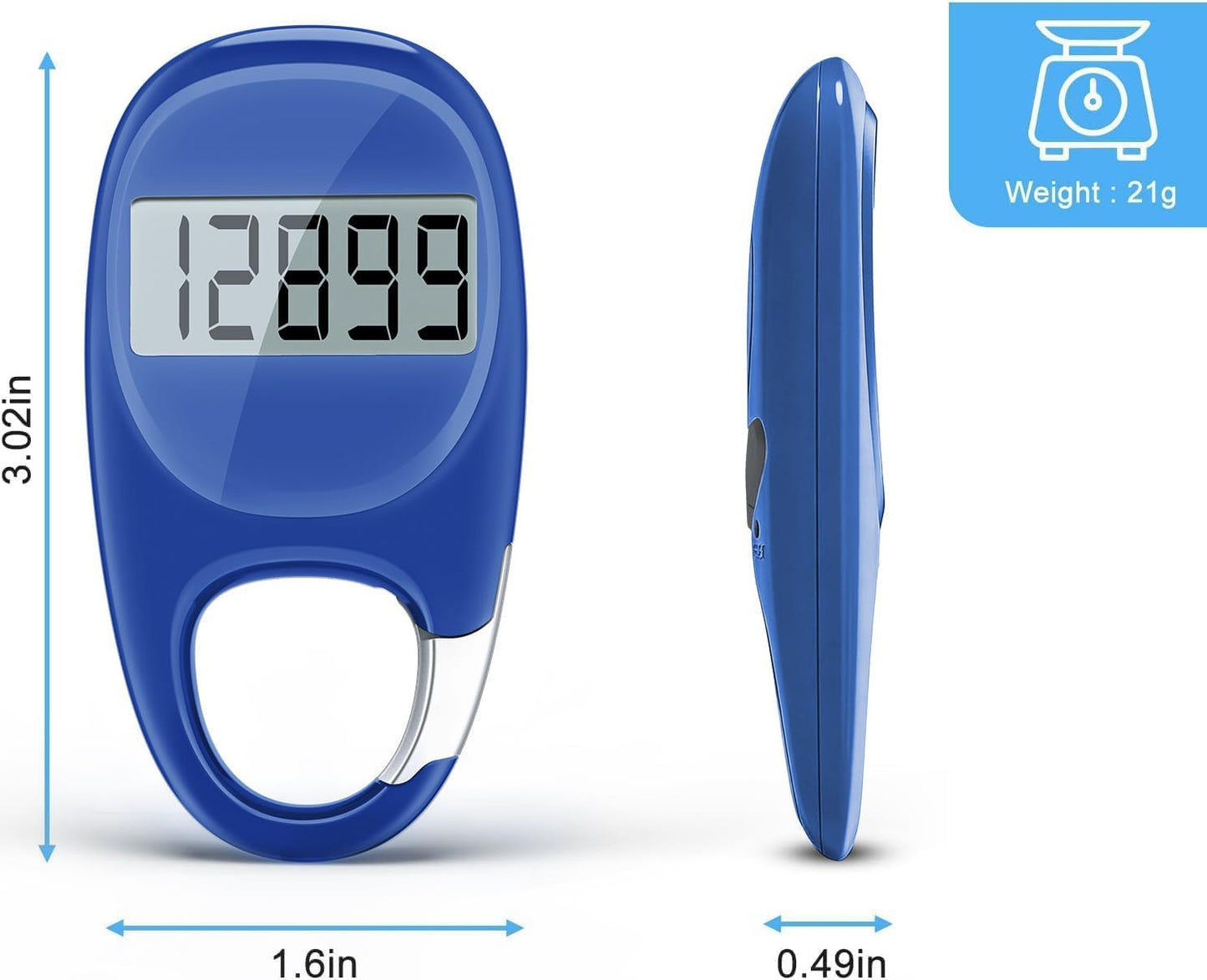 Simple Pedometer for Walking, Accurate Step Tracker with Carabiner, 3D Step Counter for Men Seniors