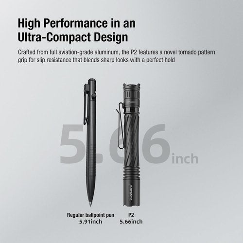 klarus P2 Tactical Pen Light: 1000 Lumens, 886ft Throw – 2AA or USB-C Rechargeable (Battery Included), IPX8 Waterproof, Small EDC Flashlight for Pocket, Office, Home, Security