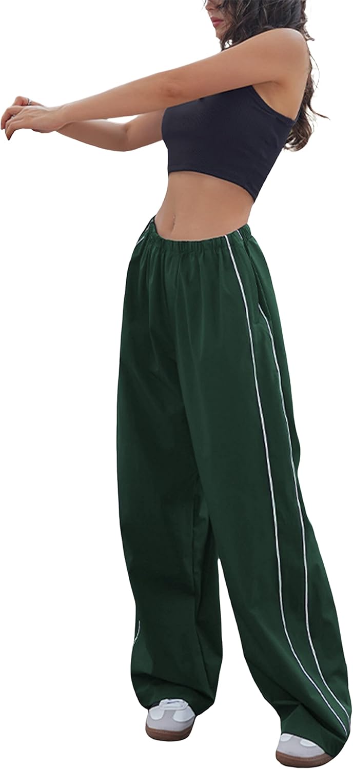 Springrain Women's Wide Leg Jogger Pants - Slouchy Stripe Detail & Pockets | Comfortable Sweatpants