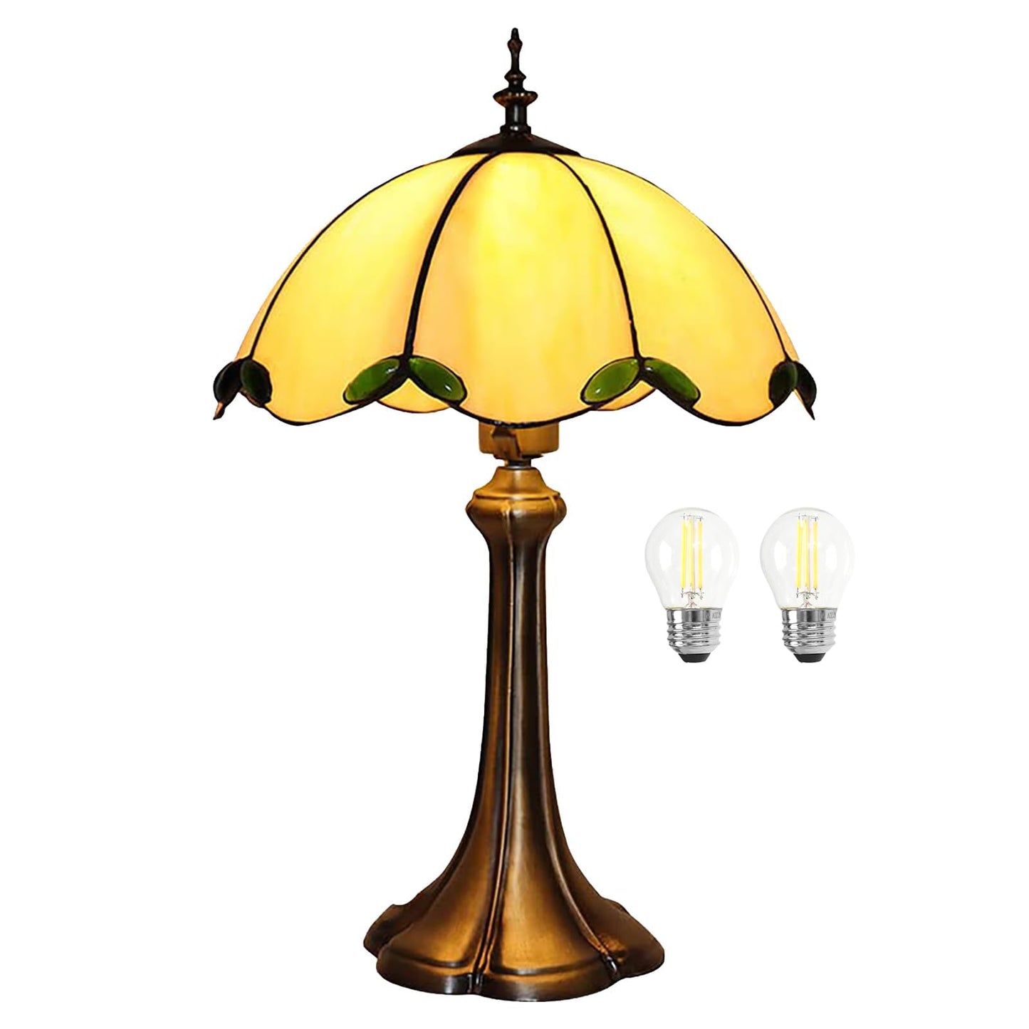 YingJu Tiffany Style Table Lamp,Beige Stained Glass Lamp,Vintage Lamp,12 Inches Wide,for Bedroom,Living Room,Home Office (Including LED Bulbs)