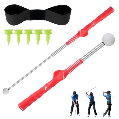 ScroRich Retractable Golf Swing Trainer, Portable Grip Trainer and Training Auxiliary Elastic Band for Beginners, Indoor & Outdoor Practice(Red)