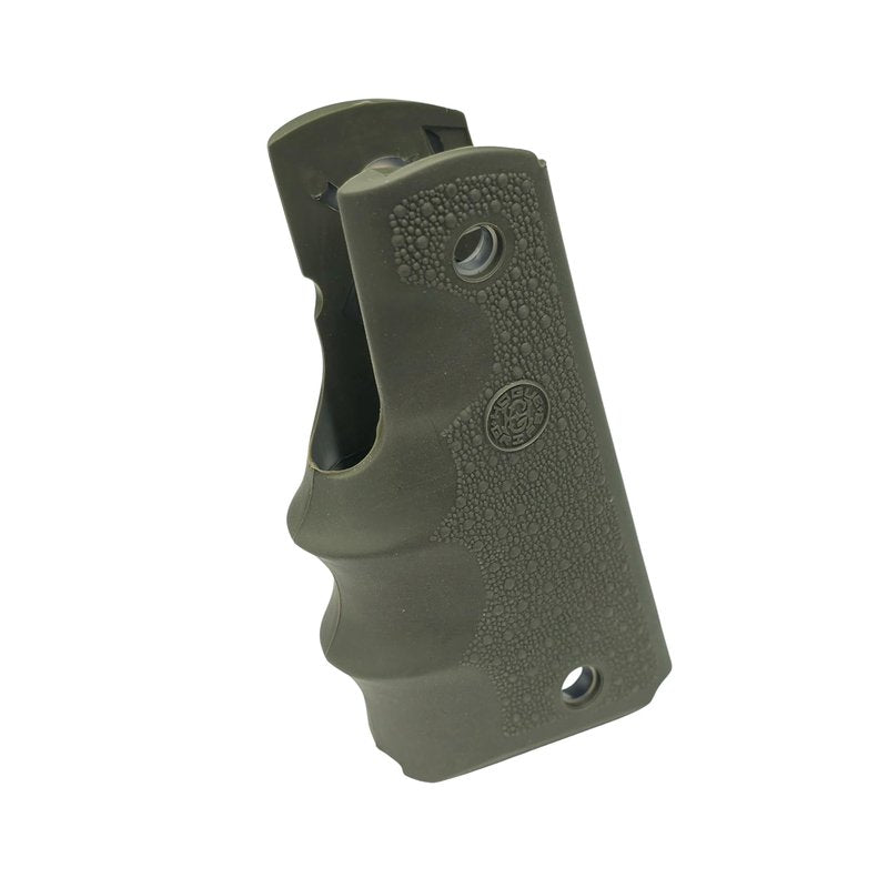Hogue 1911 Government, Commander, & Clone Models Finger Grooves OverMolded Rubber Grip, OD Green - 45001
