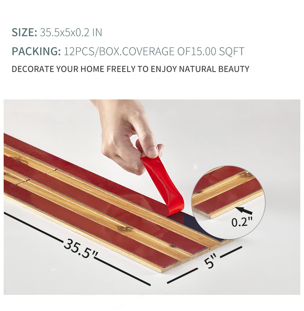 SINGULARWOOD Wall Planks,Rustic Accent Real Wood Panels for Interior Wall Decor,DIY Peel and Stick Easy Installation (12 Sheets/14.50 Sq Ft/Box),Natural Teak