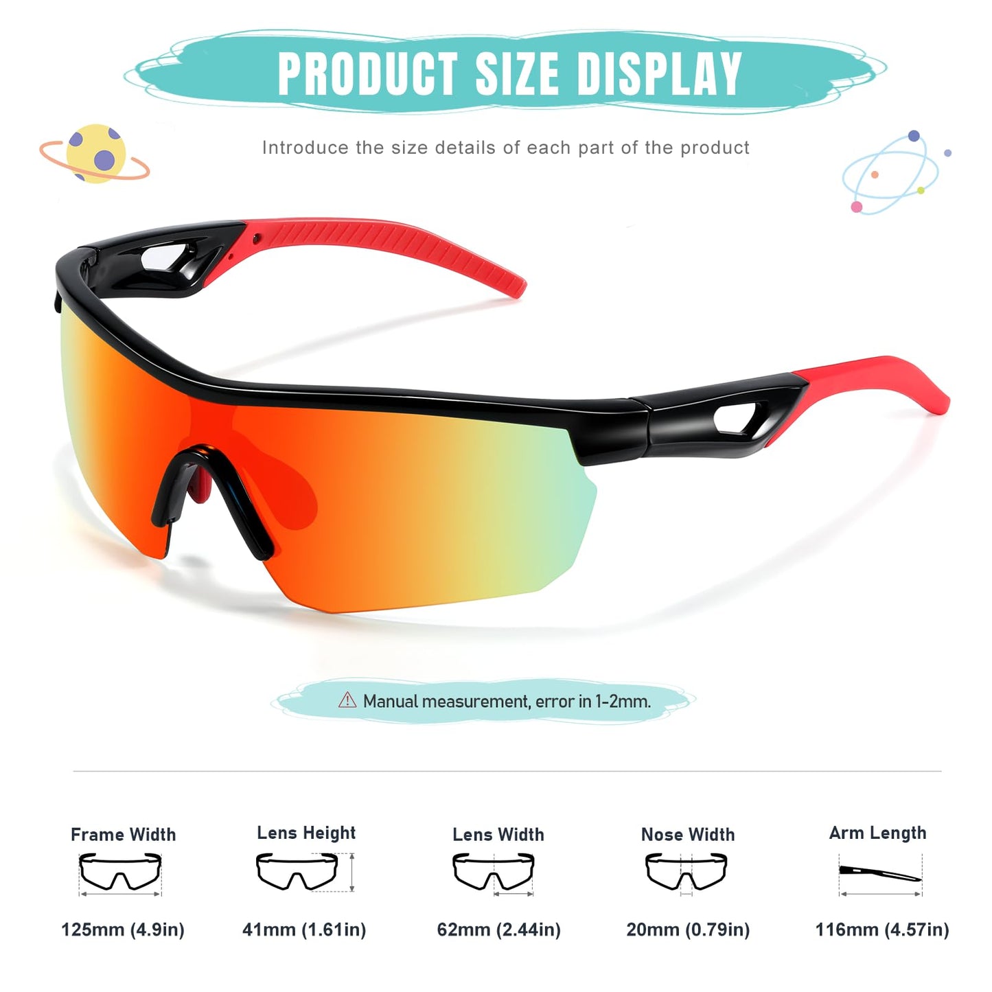 Vcarsian Kids Sunglasses Polarized Youth Baseball Softball Cycling Sports Sun Glasses Boys Girls