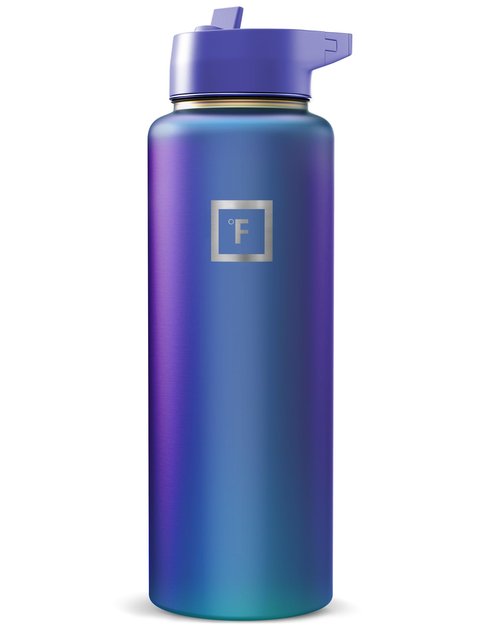 IRON °FLASK Camping & Hiking Hydration Flask with Straw, Wide Mouth Insulated Stainless Steel Sports Water Bottle - Dark Pine 40 oz - Straw (1 Lid)