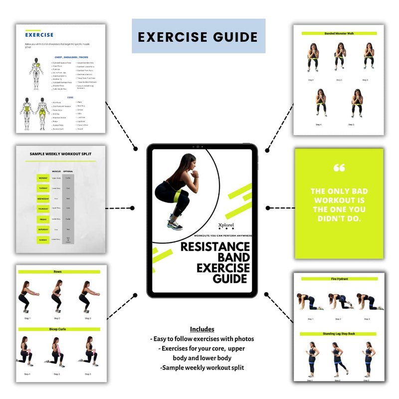 Xplorel Resistance Bands w/Carrying Bag, Workout Book & Fitness Planner for Working Out-Heavy Duty Strength Training Bands Set w/ 5 Resistance Levels-Stretch Bands for Physical Therapy (Gray)