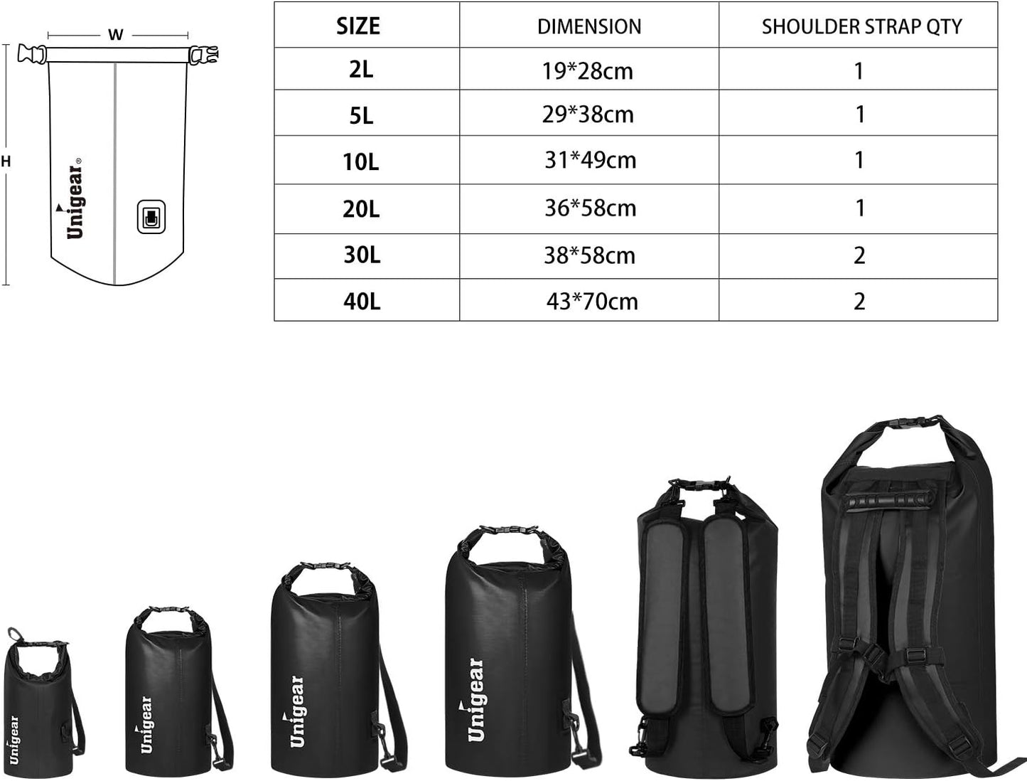 Unigear Waterproof Dry Bag - Lightweight Floating Storage for Kayaking, Fishing & Camping | 2L-40L Options