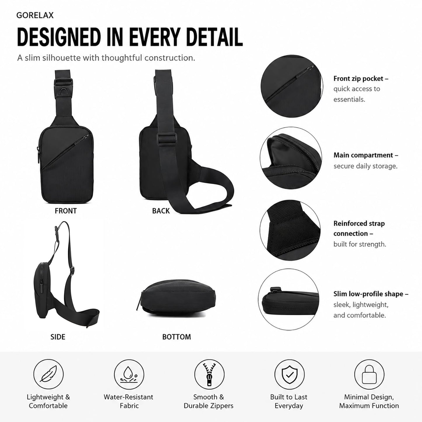 Mini Crossbody Sling Bag for Men & Women, Small Phone Chest Bag for Travel