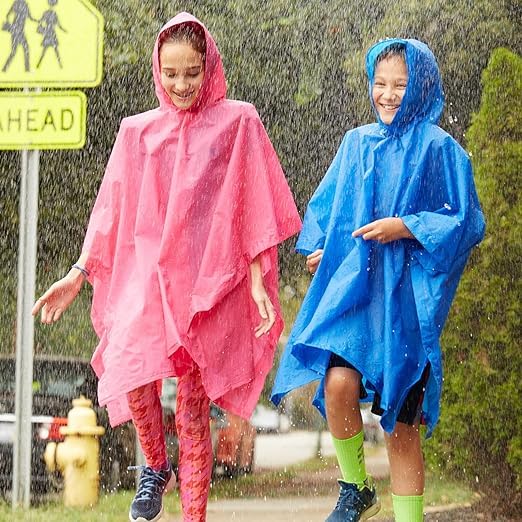 Lightweight Hooded Packable Rain Poncho with Side Snaps - Yellow