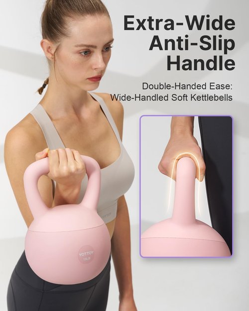 YOTTOY Soft Kettlebell,Kettlebell Anti-Slip Grip Weight for Home Workouts, Kettlebells Set Strength and Safety Guaranteed (Pink, 6 LB)