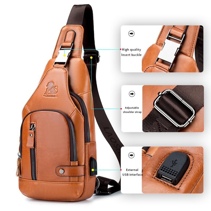 pundarika Leather Sling Bag for Men,small Crossbody Shoulder bag for men,men’s shoulder pack crossbody sling backpack.-brown